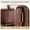 A split image showing details of a wooden cabinet. The left side shows the textured wood grain of the cabinet body, and the right side shows a close-up of a golden handle on the cabinet door. Voir les images du produit