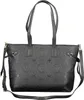 A black tote bag with embossed logos and patterns. Produktbild-Vorschau