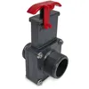 A close-up studio shot of a plastic valve with a red handle. Produktbild-Vorschau