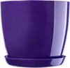 A close-up studio shot of a violet plastic plant pot with a matching saucer. Produktbild-Vorschau