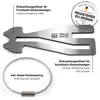 A product shot of a metal shopping cart token with accompanying text and a wire keyring. Produktbild-Vorschau
