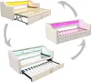 A collage showing a sofa bed in different configurations, with LED lighting. Voir les images du produit