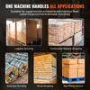 A collage of images showing different applications of a strapping machine, with text overlays describing each application. Produktbild-Vorschau