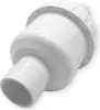 A white PVC check valve with a hose barb fitting. Produktbild-Vorschau