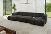 A modern living room with a large sectional sofa, a large window with a view of greenery, and a chandelier. Produktbild-Vorschau