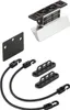 A collection of hardware components, including a foot pedal mechanism, a mounting plate, and bungee cords with hooks. Voir les images du produit