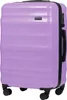 A studio shot of a purple suitcase.