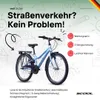 A light blue bicycle is shown with marketing text and graphics. Voir les images du produit