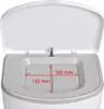 A close-up view of the top of a diaper pail with the lid open, showing internal dimensions. Produktbild-Vorschau