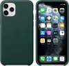 A dark green iPhone 11 Pro case is shown next to a display of the iPhone 11 Pro's home screen. Produktbild-Vorschau