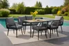An outdoor lounge set with a table, sofa, and chairs by a swimming pool. Anteprima dell’immagine prodotto