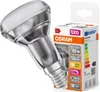 A product shot of an LED light bulb next to its packaging. Produktbild-Vorschau