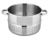 A stainless steel steamer pot with handles and a perforated base. Produktbild-Vorschau