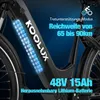 Close-up of an electric bicycle frame with battery cells visible, highlighting product specifications. Produktbild-Vorschau