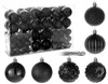 A collection of black Christmas ornaments in a clear plastic box, with some ornaments displayed individually next to the box. Podgląd zdjęcia produktu