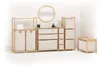 A collection of bamboo storage units with fabric baskets and drawers, arranged against a white wall. Podgląd zdjęcia produktu