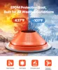 A product image showing an orange EPDM protection boot with a white base, set against a split background depicting hot and cold weather conditions. Below the boot are four icons with text describing product features. Podgląd zdjęcia produktu
