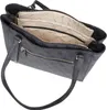 A top-down view of an open black Guess shopper bag with a repeating logo pattern. Produktbild-Vorschau