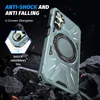 A rugged phone case with a magnetic ring stand, presented against a dark, rocky background with fiery embers. Produktbild-Vorschau