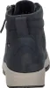 A rear view of a blue leather boot with a gray sole. Produktbild-Vorschau