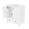 A white bathroom vanity cabinet with the left door open, revealing shelves and a drawer. Anteprima dell’immagine prodotto