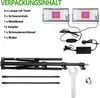 The image shows the contents of a plant grow light package, including the lights, cables, a stand, and tools. Produktbild-Vorschau