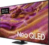 A Samsung Neo QLED television displaying a colorful abstract image, with a black stand and a 'Made for Germany' label in the top left corner. Produktbild-Vorschau