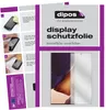 Instructions for applying a screen protector to a smartphone, alongside the product packaging and a clear image of the screen protector. Produktbild-Vorschau