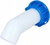 A white plastic spout with a blue threaded cap, angled downwards. Náhled obrázku produktu
