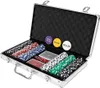 An open aluminum poker chip case with poker chips, playing cards, and dealer/blind buttons. Náhľad obrázku produktu