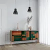 A modern sideboard with a geometric pattern in a well-lit room with a door and curtains. Anteprima dell’immagine prodotto