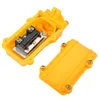 An open yellow electrical enclosure with a switch mechanism inside, and its detached lid. Náhľad obrázku produktu