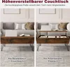 A collage showing a coffee table in two different configurations: as a closed coffee table and with its top lifted to reveal storage and a workspace. Produktbild-Vorschau