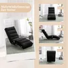 A collage of images showing a black chaise lounge from different angles, with text overlays in German. Produktbild-Vorschau