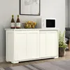 A cream-colored sideboard with sliding doors is shown in a room setting, with decorative items on top. Produktbild-Vorschau