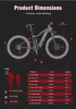 A diagram showing the dimensions of an electric bicycle, with a table of measurements. Produktbild-Vorschau