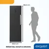 A refrigerator is shown next to a silhouette of a person to indicate its size. Dimensions are also provided. Produktbild-Vorschau