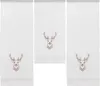 Three white towels with embroidered deer heads. Produktbild-Vorschau