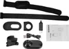 A collection of accessories for a pet camera, including straps, mounts, cables, and a manual. Náhled obrázku produktu