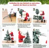 A collage of six images showing the steps to assemble and decorate a Christmas tree, with Santa Claus demonstrating each step. Produktbild-Vorschau