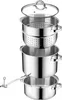 A multi-part stainless steel pot set, likely for steaming or juicing, is displayed against a white background. Produktbild-Vorschau