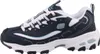 A side view of a navy and white Skechers sneaker. Produktbild-Vorschau