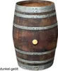 A wooden barrel with metal bands, standing upright. Produktbild-Vorschau