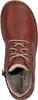 A top-down view of a brown leather shoe with beige laces and a white fuzzy lining. Produktbild-Vorschau