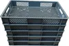 A stack of five gray plastic crates with a grid pattern on the bottom and sides. Produktbild-Vorschau