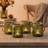 4er Set Windlicht H10cm Glas Grün Khaki Teelichthalter Produktbild-Vorschau 1