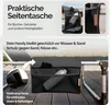 A collage of images showing a practical side pocket for books, drinks, and other small items, and a close-up of the pocket with a phone and water bottle. Anteprima dell’immagine prodotto