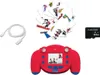 A collection of items including a red digital camera, a USB cable, a flash card, and a stack of Spider-Man themed cards, all arranged on a white background. Voir les images du produit