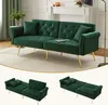 A green velvet sofa is shown in a living room setting, with smaller inset images showing the sofa in a different configuration. Anteprima dell’immagine prodotto