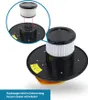 A close-up view of a vacuum cleaner filter being installed, with an inset showing the filter being placed onto the vacuum cleaner base. Produktbild-Vorschau